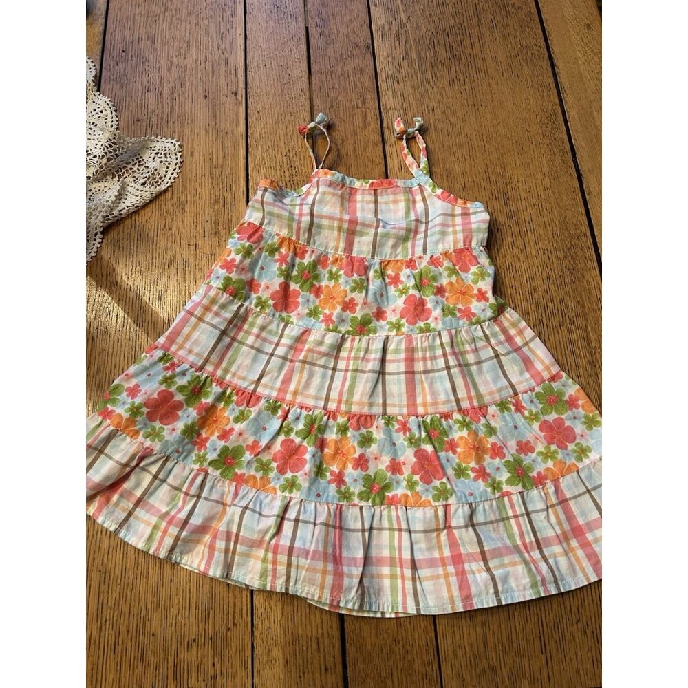 gymboree vintage Girls Dress 18-24M Pink Plaid Floral Sun Dress